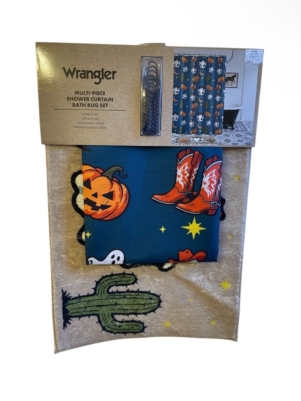 Wrangler Multi-Piece Halloween Shower Curtain & Bath Rug Set - NWT **